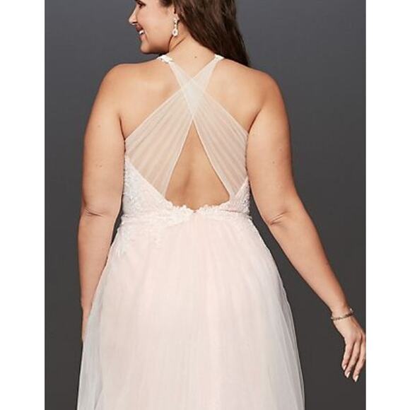 NWT Blush Pink Cross Back Wedding Gown Sz. 14/16 - Picture 2 of 16